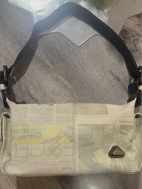 HARA Leather Bag Newspaper Print Unique Purse